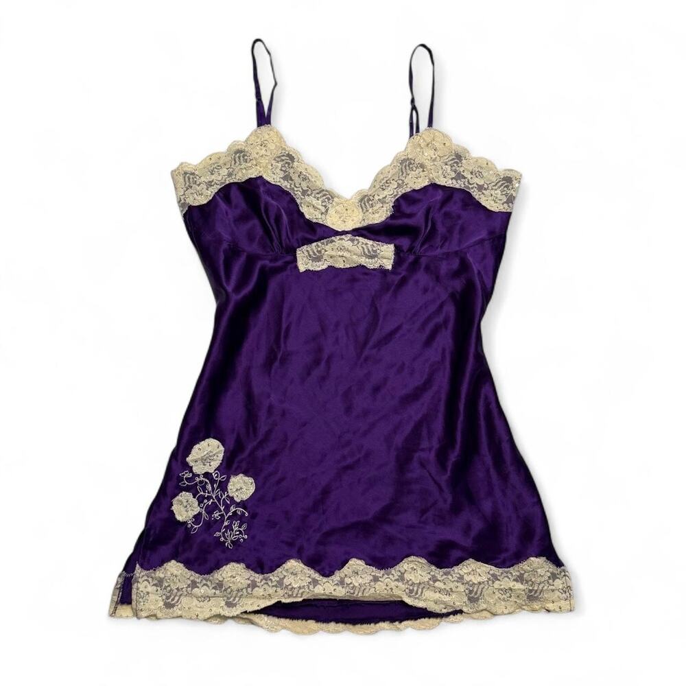 Y2K FairyCore vintage Magazine Purple lace cami top cream lace trim size large